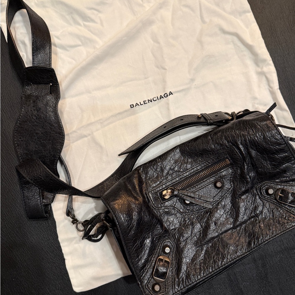 Balenciaga Black Leather Crossbody Bag with original dust cover